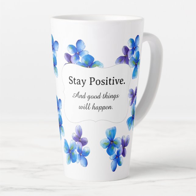 Taza De Café Latte Blue flower coffee mug positive statement  (Ángulo derecho)