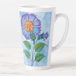 Taza De Café Latte Blue Flower Halftone on Blue Fine Art