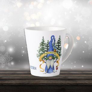 Taza De Café Latte Blue Gnome Holiday Deseos Personalizados