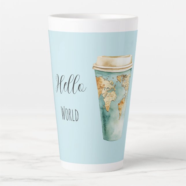 Taza De Café Latte Blue Hello World Coffee Cup (Anverso)
