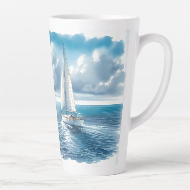 Taza De Café Latte Blue Horizon Solitary Sailboat (Derecha)