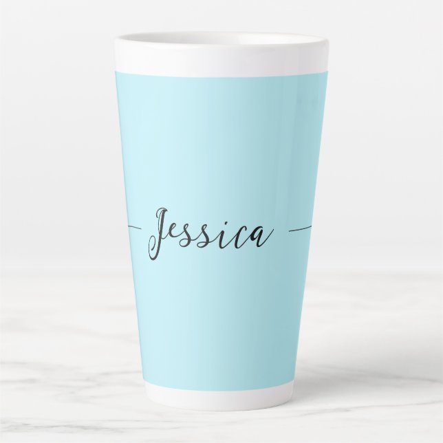 Taza De Café Latte Blue Modern Elegant Plain Simple Professional Name (Anverso)