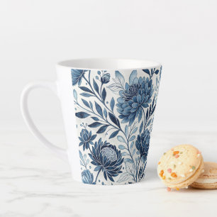 Taza De Café Latte Blue Peony Garden Watercolor