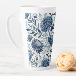 Taza De Café Latte Blue Peony Garden Watercolor