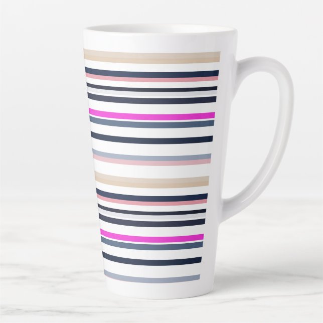 Taza De Café Latte Blue Pink and Sand Stripes (Derecha)