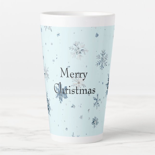 Taza De Café Latte Blue Snowflakes Christmas (Anverso)