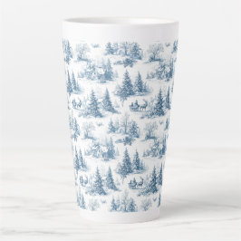 Taza De Café Latte Blue Toile Christmas Pattern 