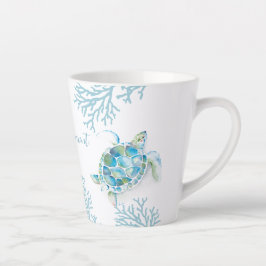 Taza De Café Latte Blue Watercolor Sea Turtle