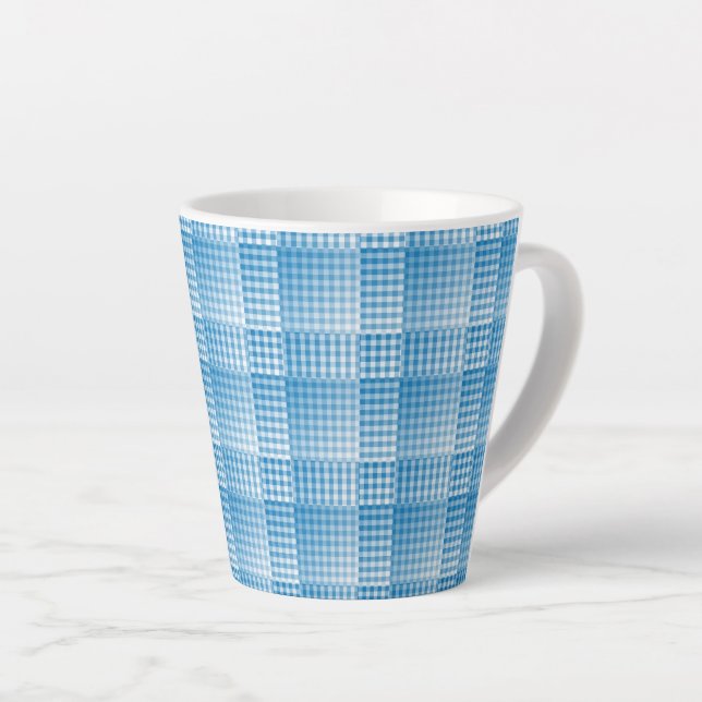 Taza De Café Latte Blue White Checker Abstract Pattern (Ángulo derecho)
