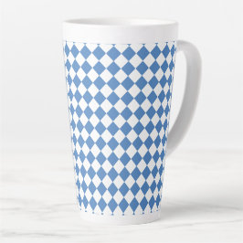 Taza De Café Latte Blue White Checker Diamond Pattern