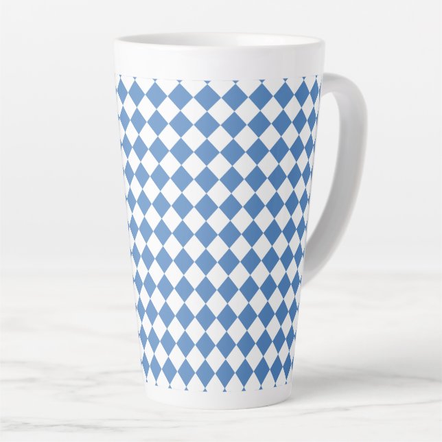 Taza De Café Latte Blue White Checker Diamond Pattern (Ángulo derecho)