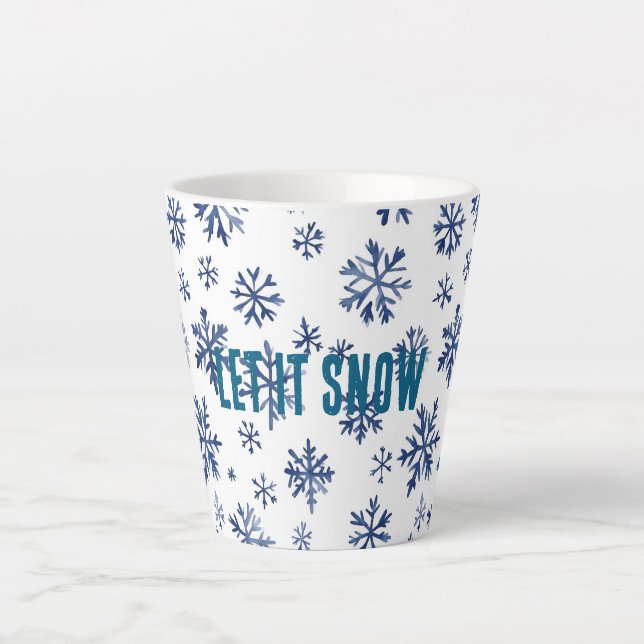 Taza De Café Latte Blue White Snowflakes Christmas (Anverso)