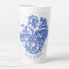 Taza De Café Latte Blue Willow Rabbit Island Whimsical Crackge Look