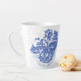 Taza De Café Latte Blue Willow Rabbit Island Whimsical Crackge Look L