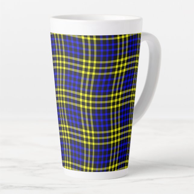 Taza De Café Latte Blue Yellow Plaid Checker Seamless Pattern (Ángulo derecho)