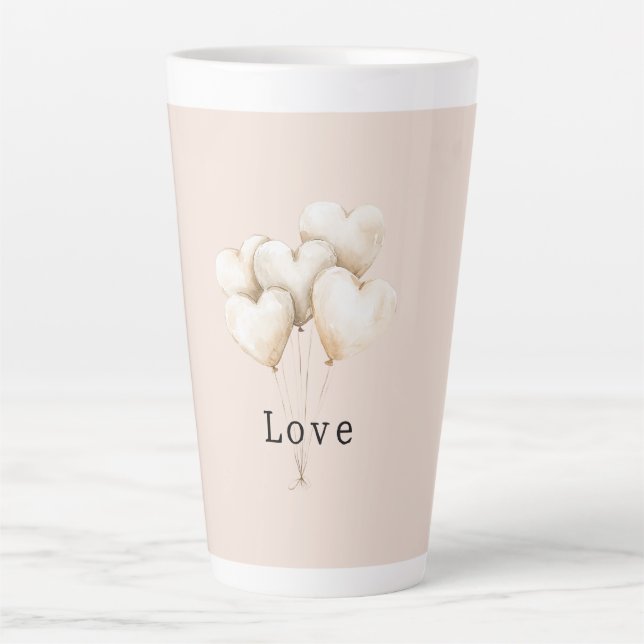 Taza De Café Latte Blush Cream Hearts Balloons Love (Anverso)