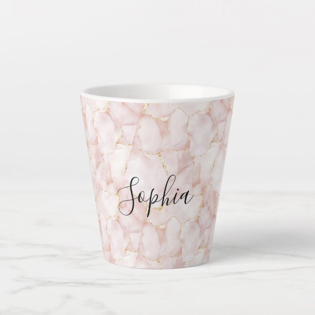 Taza De Café Latte Blush Pink Gold Rose Petals Floral (Anverso)