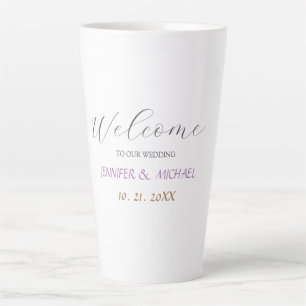 Taza De Café Latte Boda de bienvenida elegante de caligrafía