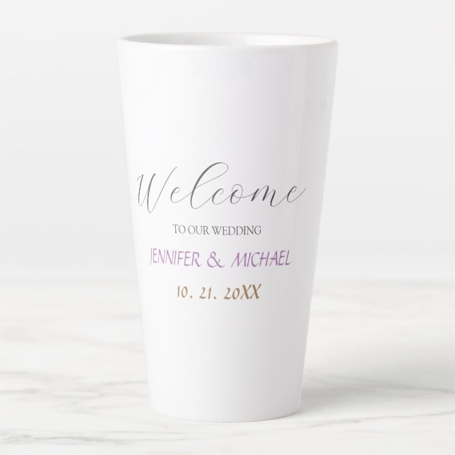 Taza De Café Latte Boda de bienvenida elegante de caligrafía (Anverso)