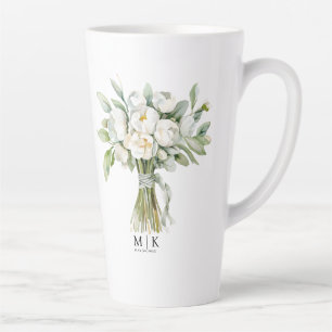Taza De Café Latte Boda de color de agua Flor Bouquet