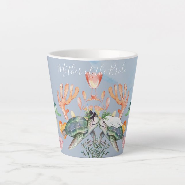 Taza De Café Latte Boda de tortugas marinas con novia y novio (Anverso)