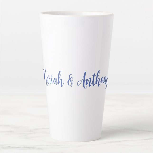 Taza De Café Latte Boda Elegante Creativo Clásico Azul Blanco (Anverso)