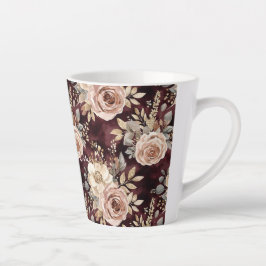 Taza De Café Latte Boda floral con rubor rojo de Borgoña