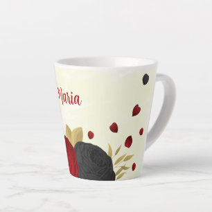 Taza De Café Latte boda floral rojo negro y dorado