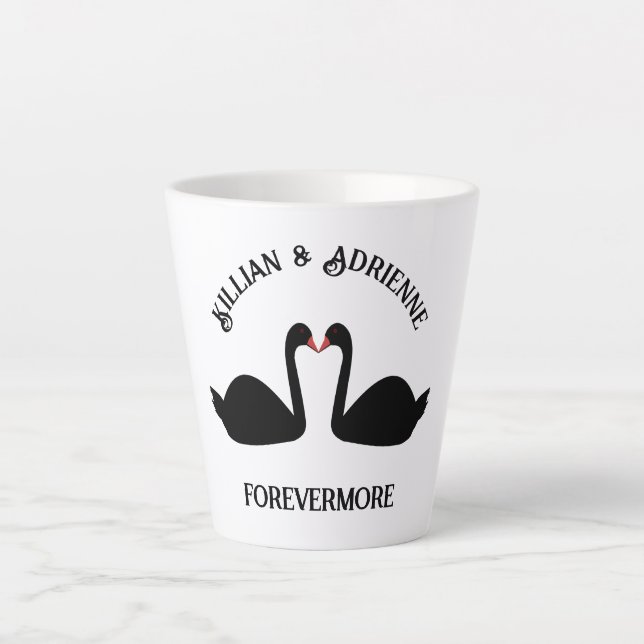 Taza De Café Latte Boda gótico besando a Personalizado de cisnes negr (Anverso)