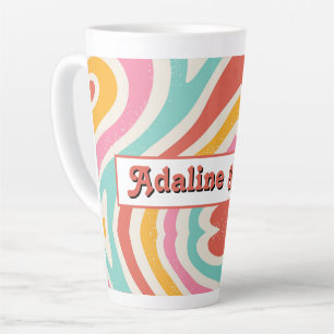 Taza De Café Latte Boda Retro Groovy 70s Ondulada Colorida