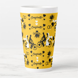 Taza De Café Latte Boda Romántico Y Compromiso En Ciclismo