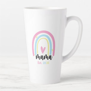 Taza De Café Latte Boho Arcoíris Personalizado Mama Año de Fundación 