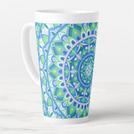 Taza De Café Latte Boho Patrón Geométrico Espiritual Mandala Azul Aco