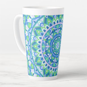 Taza De Café Latte Boho Patrón Geométrico Espiritual Mandala Azul Aco