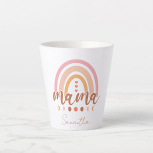 Taza De Café Latte Boho Rainbow Mama con las fases lunares