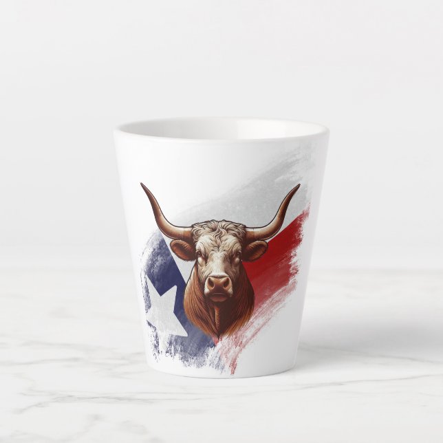 Taza De Café Latte Bola de longhorn de Texas (Anverso)