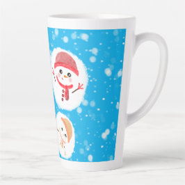 Taza De Café Latte bola de nieve y azul Snowman