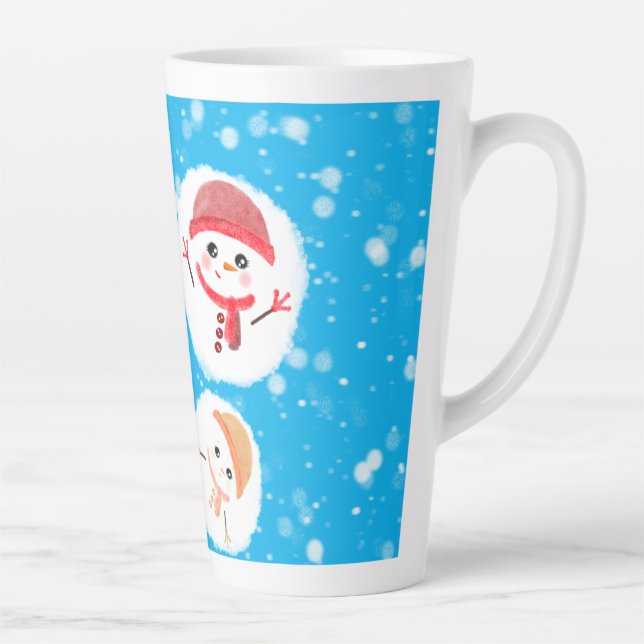 Taza De Café Latte bola de nieve y azul Snowman (Derecha)