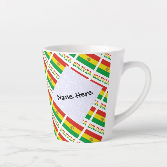 Taza De Café Latte Bolivia y la bandera boliviana cubierta personaliz (Derecha)