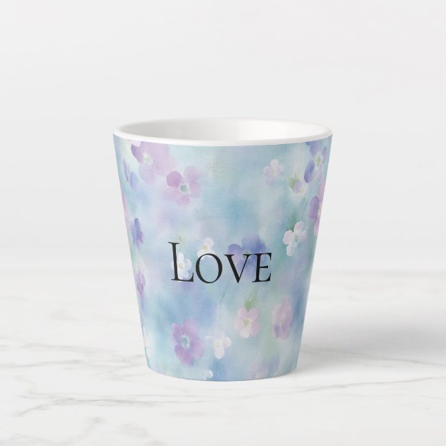 Taza De Café Latte Bonito Flores Blancas Moradas Amor (Anverso)