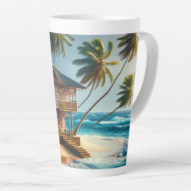 Taza De Café Latte Bonito Log Cabin Beach House (Ángulo derecho)