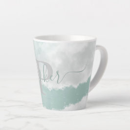 Taza De Café Latte Bonito Monograma Agua Verde Inicial