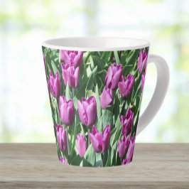 Taza De Café Latte Bonito Morado Tulips Floral