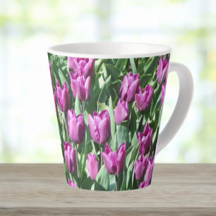 Taza De Café Latte Bonito Morado Tulips Floral