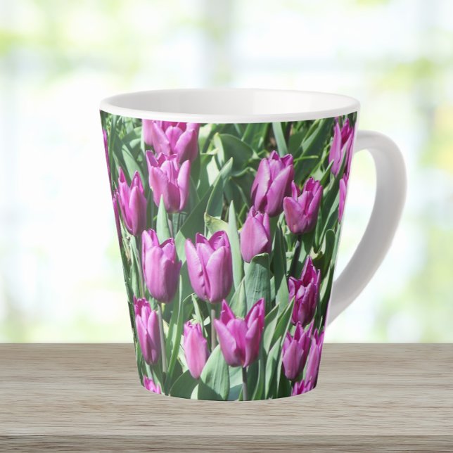 Taza De Café Latte Bonito Morado Tulips Floral (In Situ)