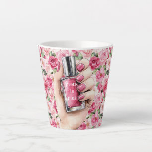 Taza De Café Latte Bonito rosa Roses Floral mano Nail Polaco