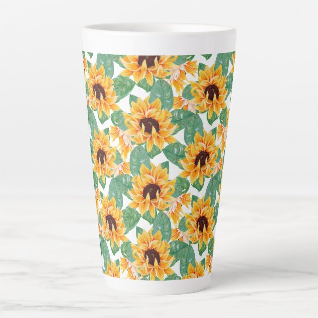 Taza De Café Latte Bonito Sunflower Patrón amarillo y verde (Anverso)