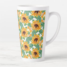Taza De Café Latte Bonito Sunflower Patrón amarillo y verde