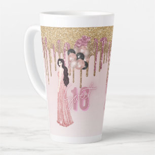 Taza De Café Latte Bonito Sweet16 ROSEGOLD DRIPPING PURPURINA BRUNETT