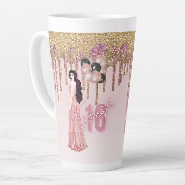 Taza De Café Latte Bonito Sweet16 ROSEGOLD DRIPPING PURPURINA BRUNETT (Ángulo izquierdo)